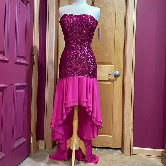 slim fit dress slacks Glitter Hot Pink A-Line Short Homecoming Dress with Pockets – BIZTUNNEL main image 1